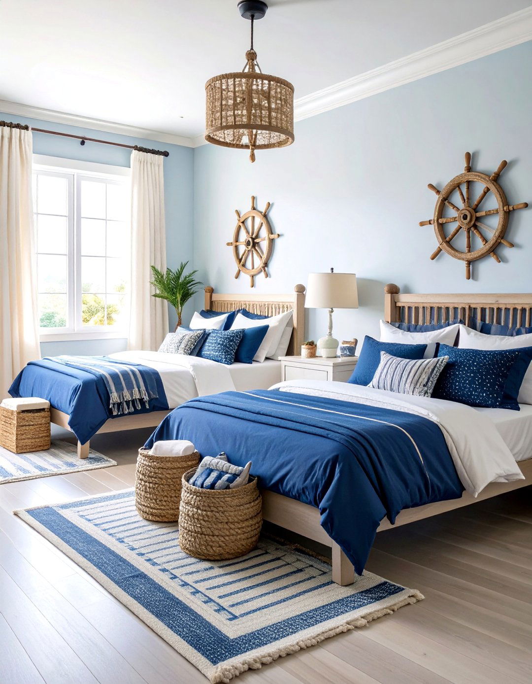 Nautical Twin Platform Beds with Rope Details - 25 Boy and Girl Shared Small Room Ideas