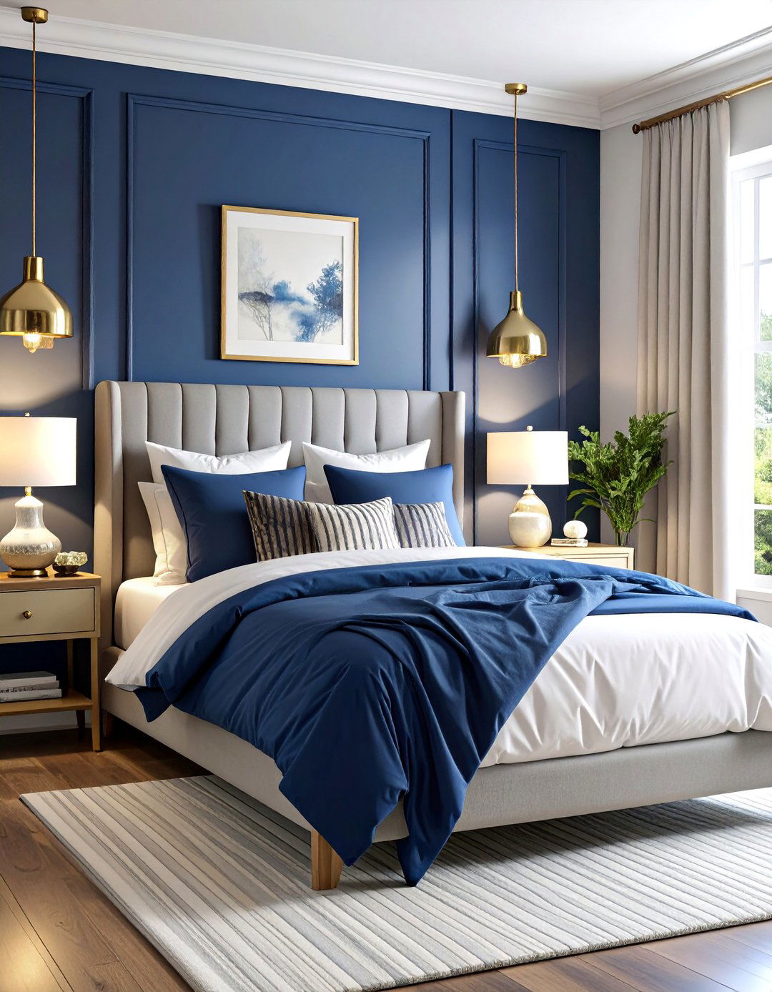 Navy Blue Accent Guest Bedroom with Classic Appeal - 25 Small Guest Bedroom Ideas
