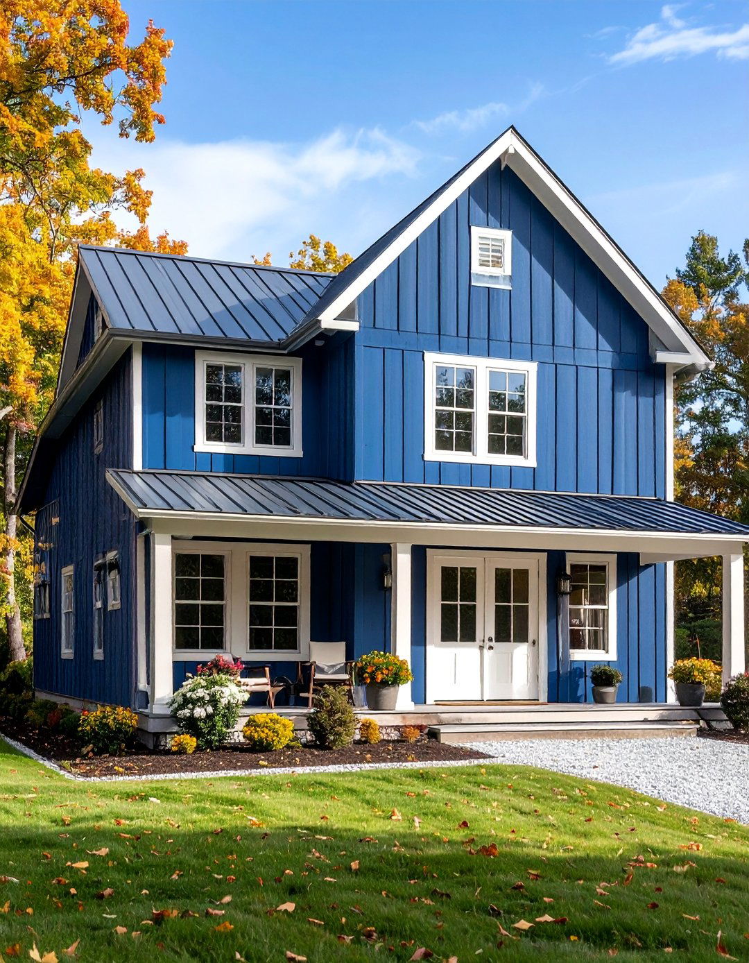 Navy Blue Barndominium with Cream Accents - 25 Barndominium Exterior Ideas