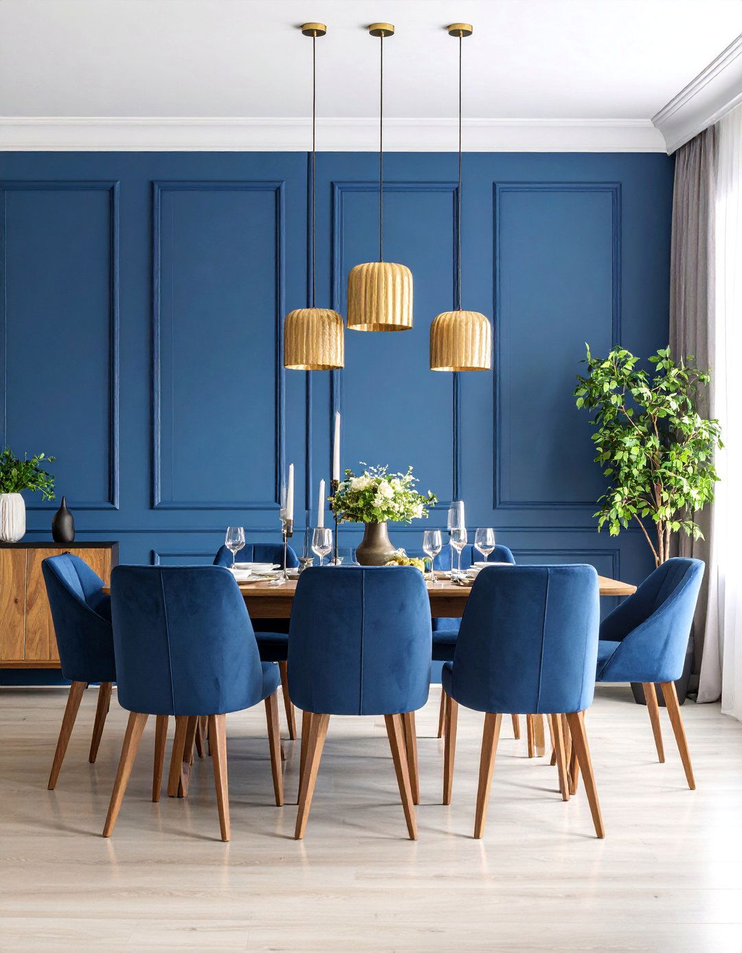 Navy Blue Beadboard Dining Room Feature Wall - 25 Beadboard Wall Ideas