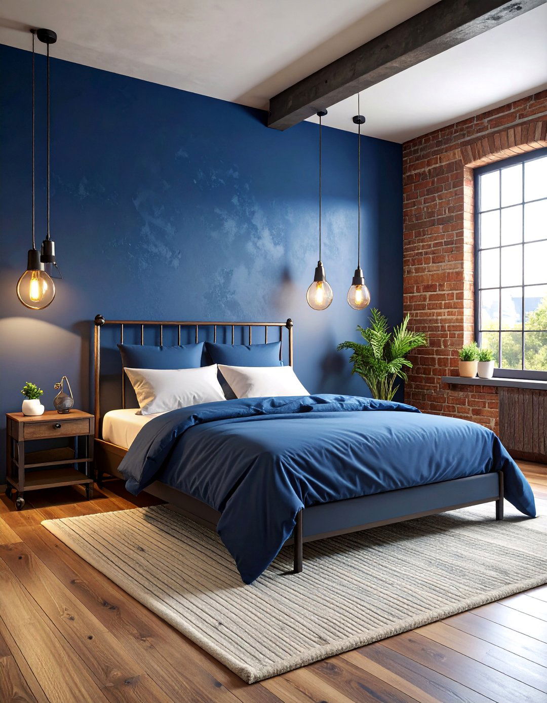 Navy Blue Bedroom Industrial Loft Style - 25 Navy Blue Bedroom Ideas