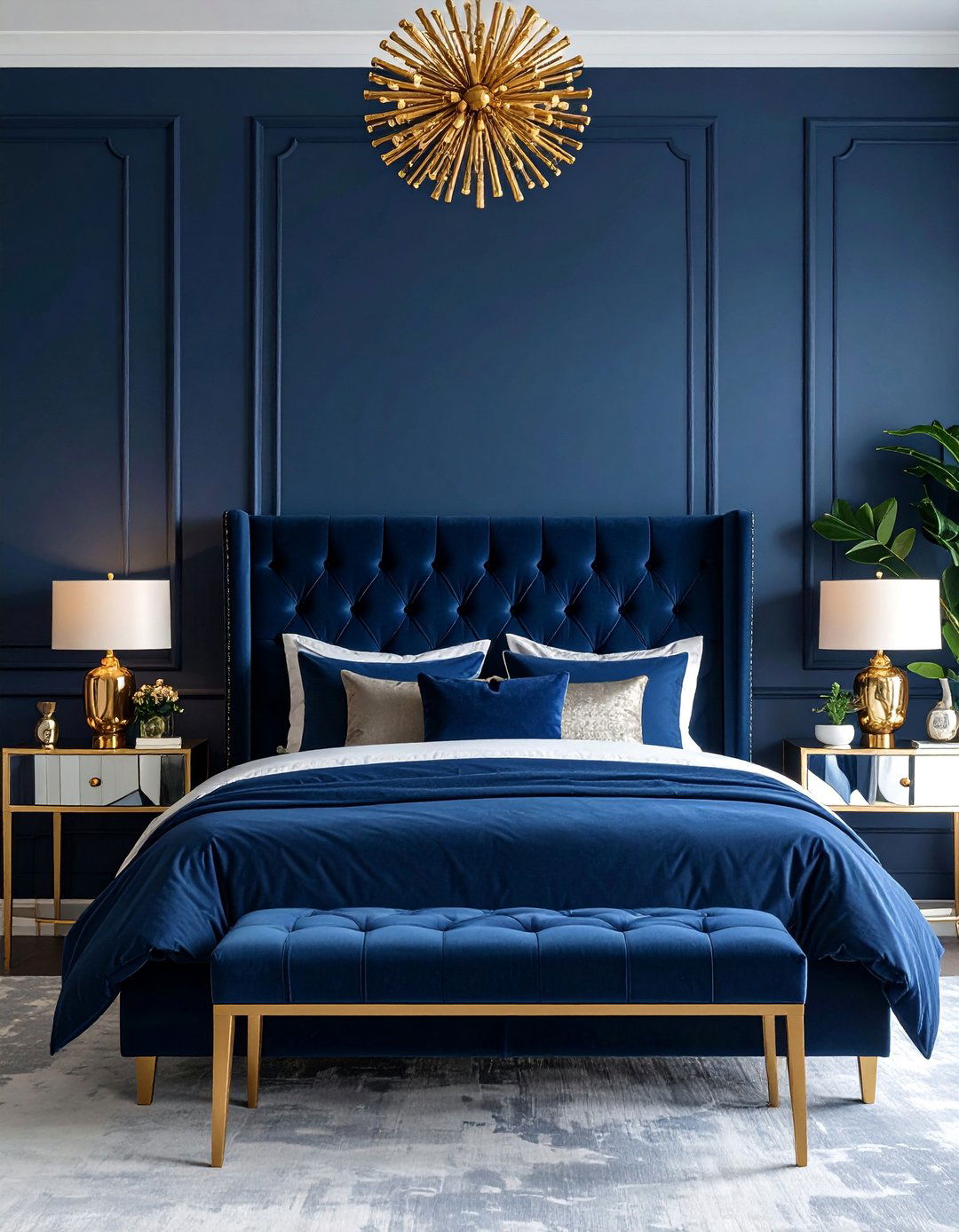 Navy Blue Bedroom and Gold Accents Glam - 25 Navy Blue Bedroom Ideas
