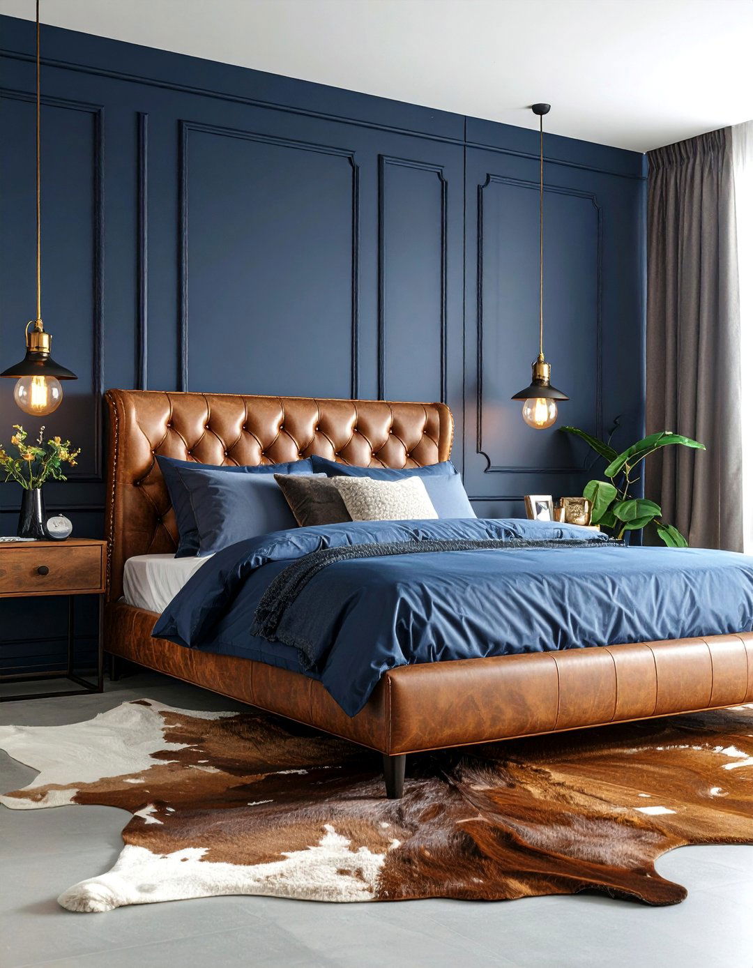 Navy Blue Bedroom and Leather Accents - 25 Navy Blue Bedroom Ideas