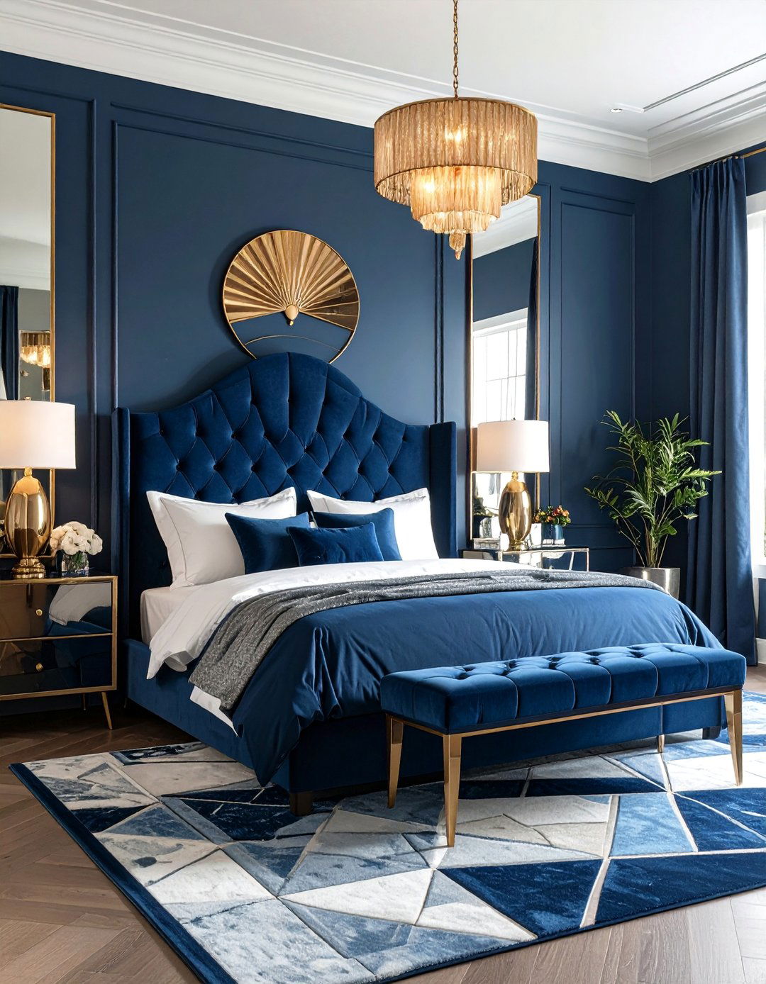 Navy Blue Bedroom with Art Deco Flair - 25 Navy Blue Bedroom Ideas