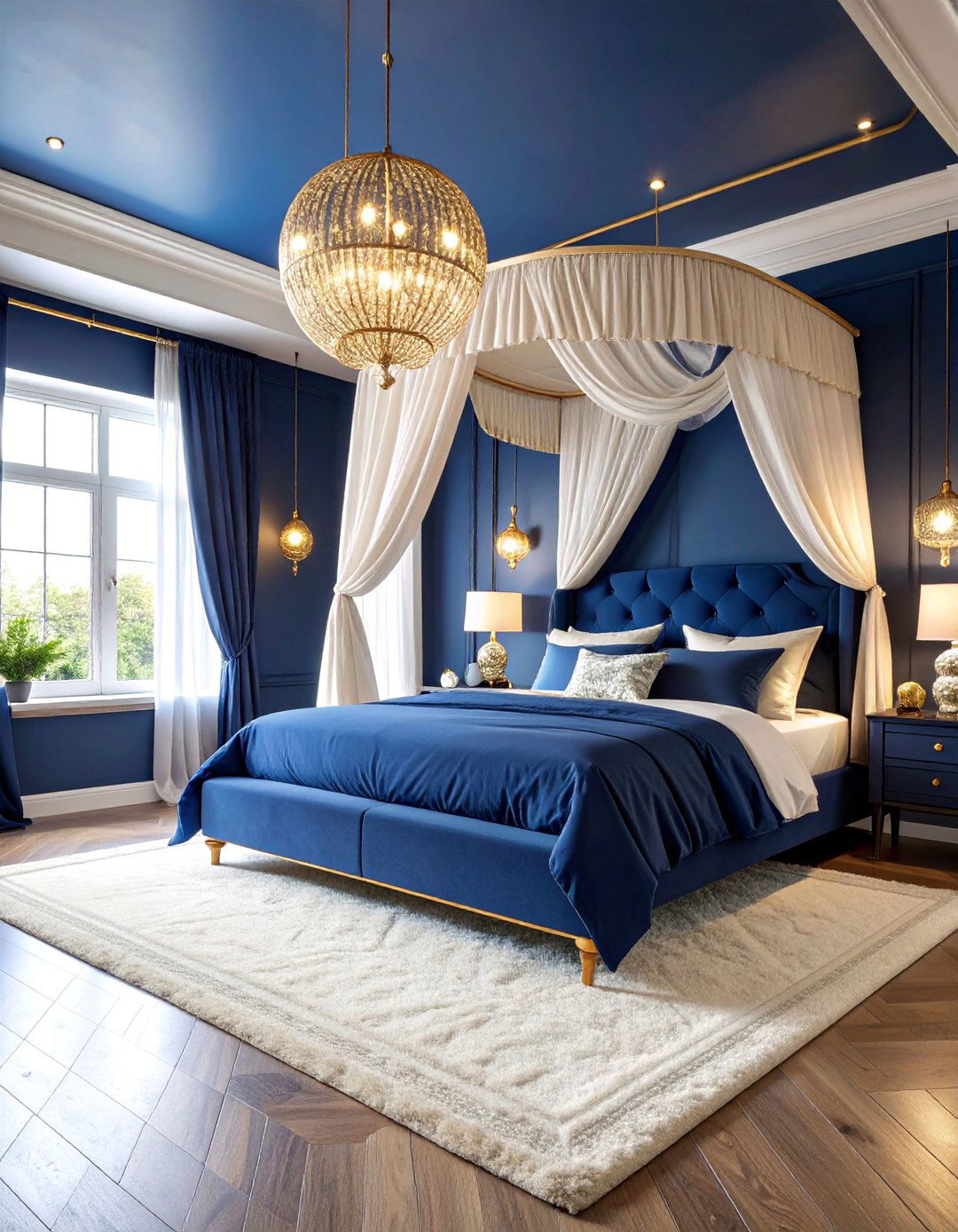 Navy Blue Bedroom with Canopy Bed Drama - 25 Navy Blue Bedroom Ideas