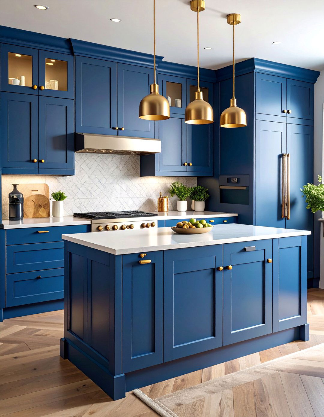 Navy Blue Cabinets with Mixed Metal Finishes - 25 Navy Blue Kitchen Cabinets Ideas