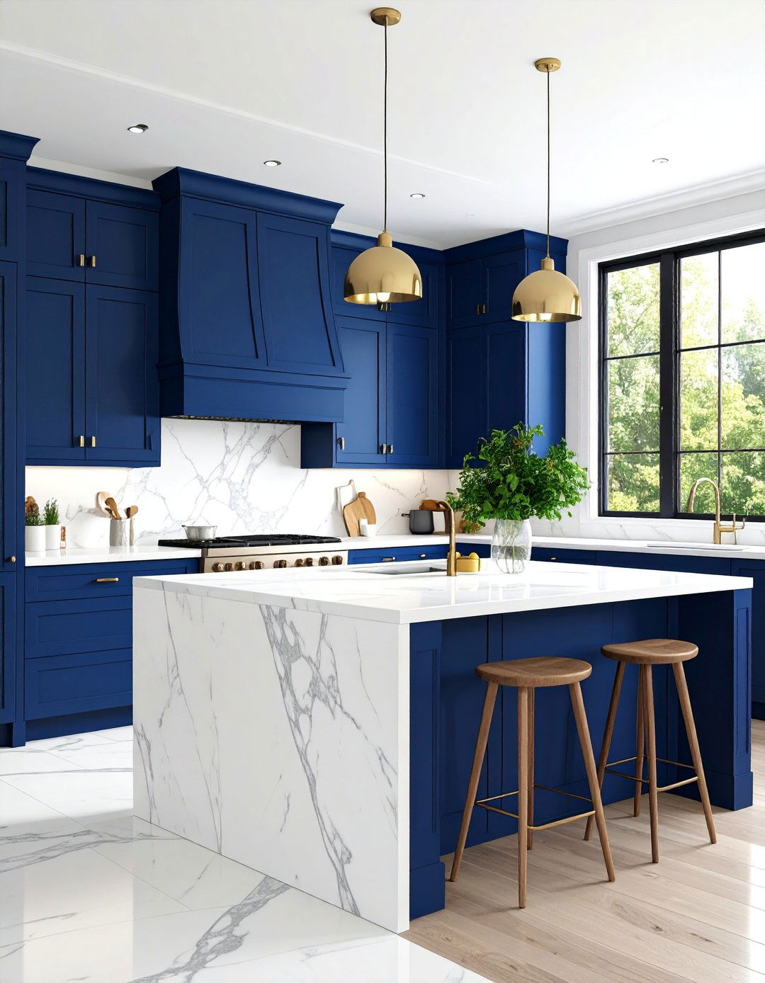 Navy Blue Cabinets with White Marble Countertops - 25 blue farmhouse kitchen cabinets