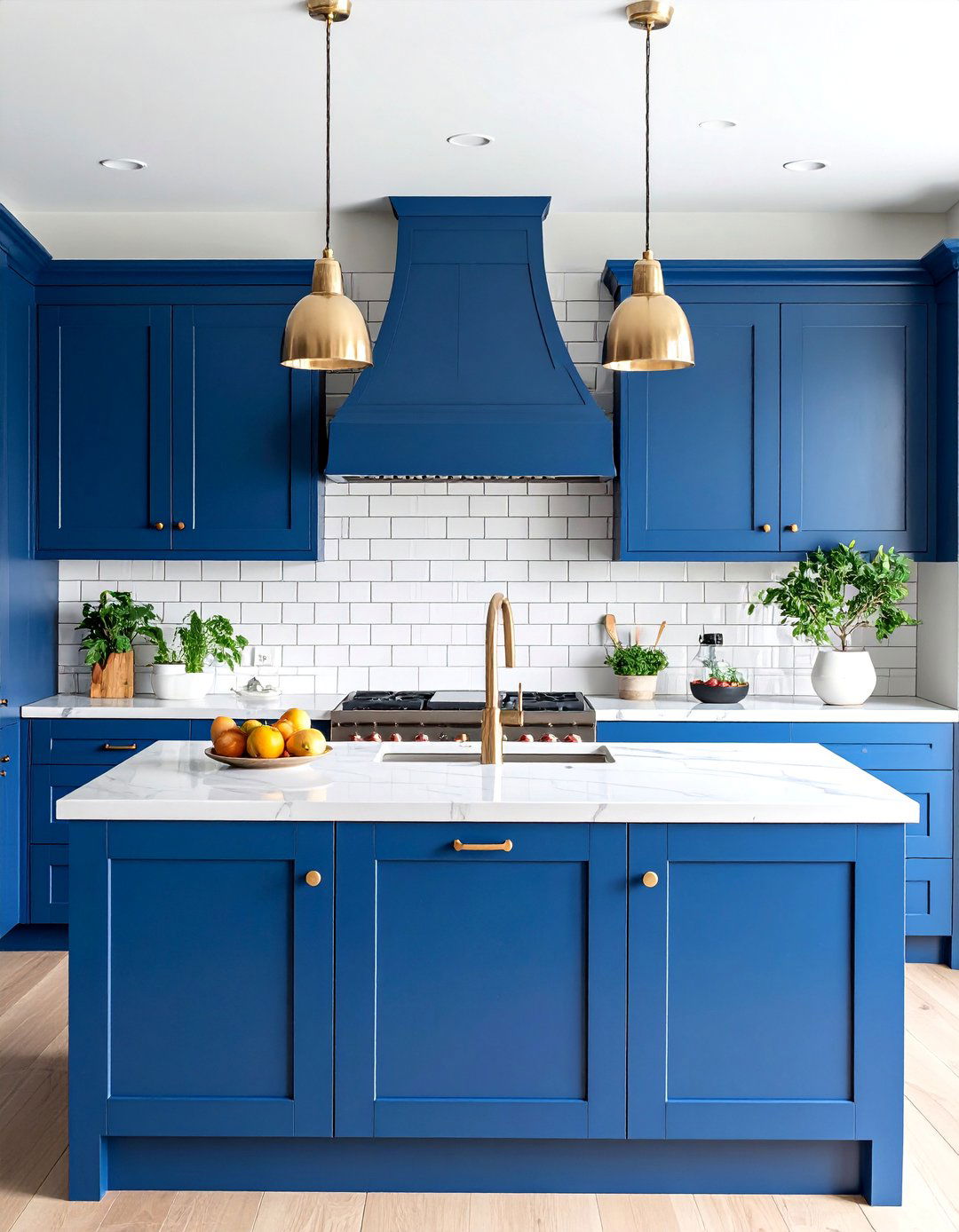 Navy Blue Cabinets with White Subway Tile Backsplash - 25 Navy Blue Kitchen Cabinets Ideas