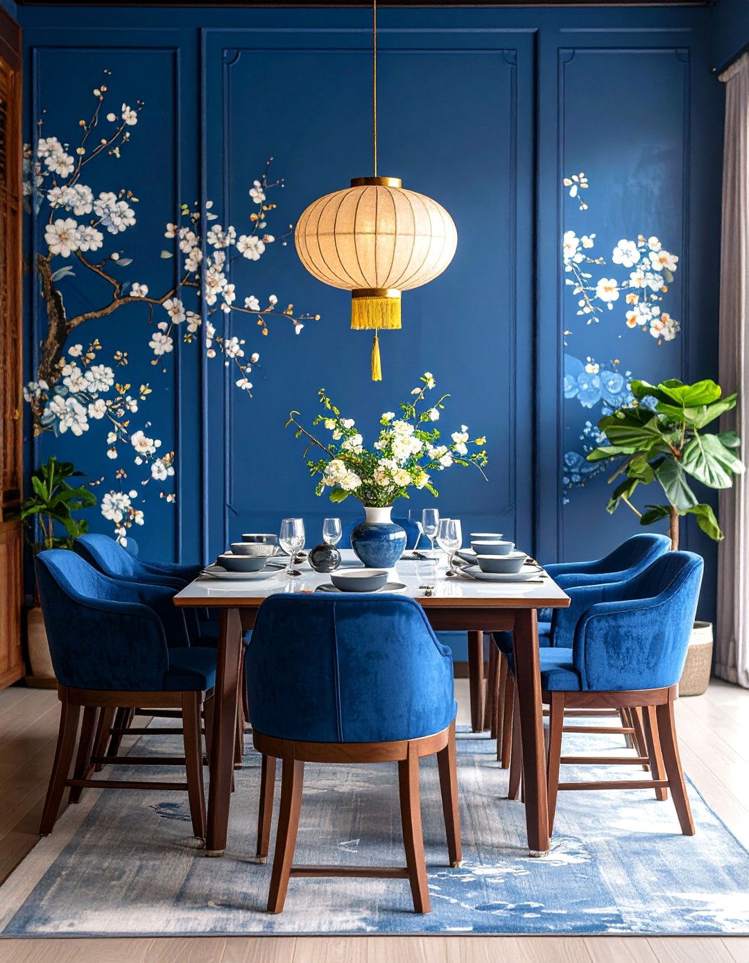 Navy Blue Chinoiserie Dining Room - 25 Navy Blue Dining Room Ideas