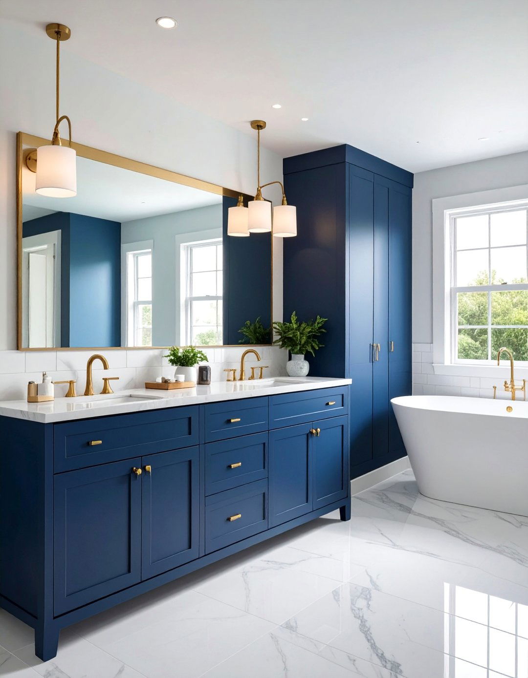 Navy Blue Coastal Elegance with Brass Accents - 25 Bathroom Cabinet Color Ideas