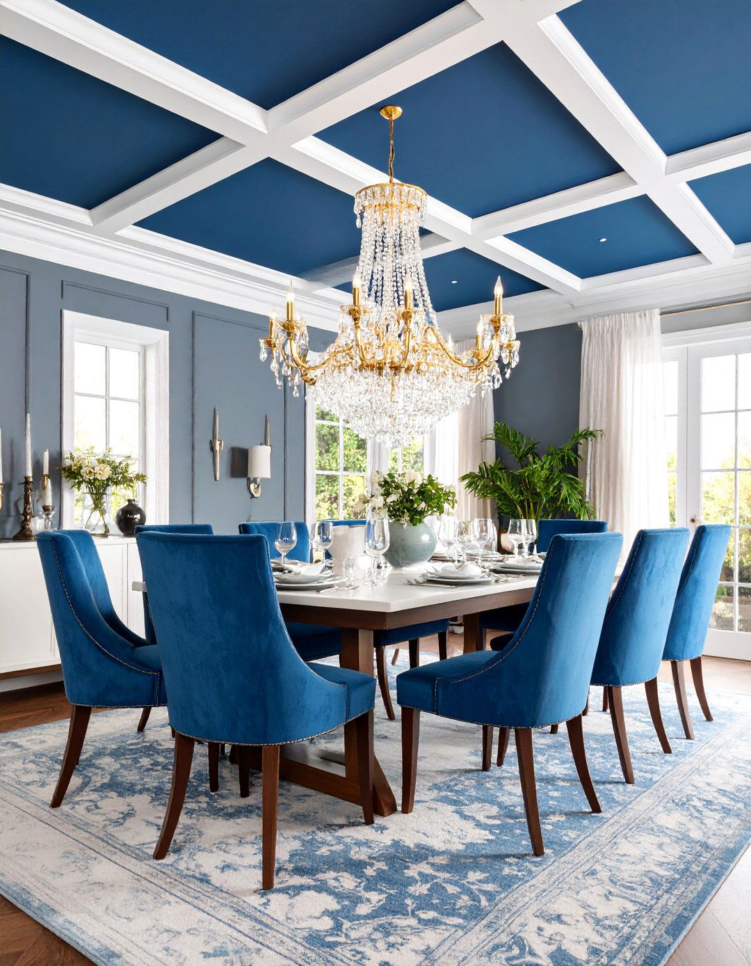 Navy Blue Coffered Ceiling Detail - 25 Navy Blue Dining Room Ideas