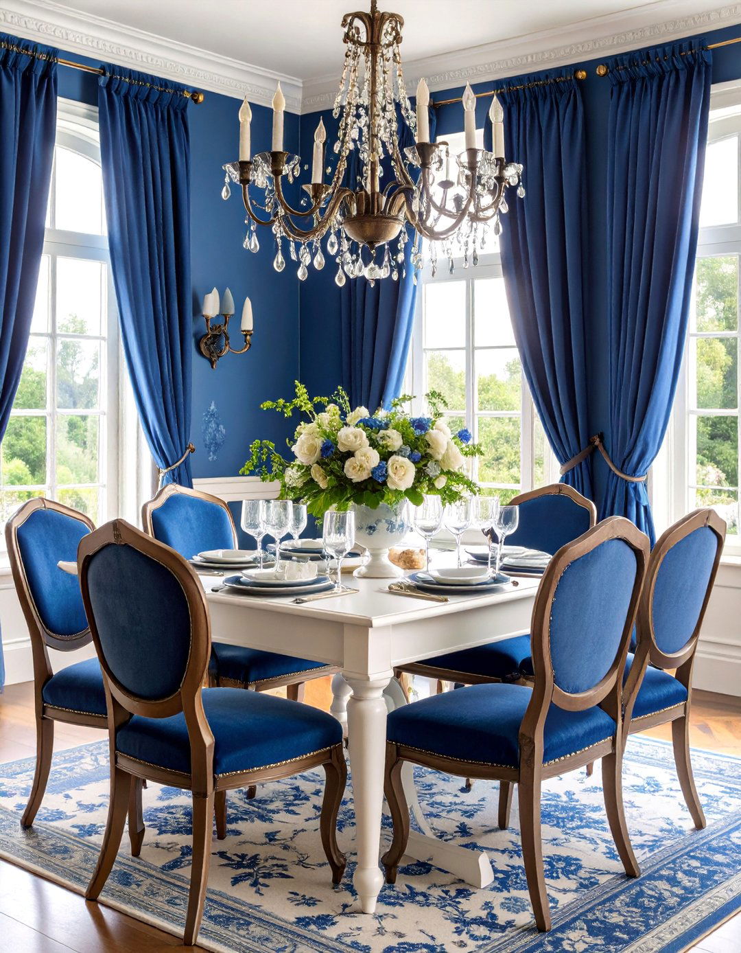 Navy Blue French Country Elegance - 25 Navy Blue Dining Room Ideas