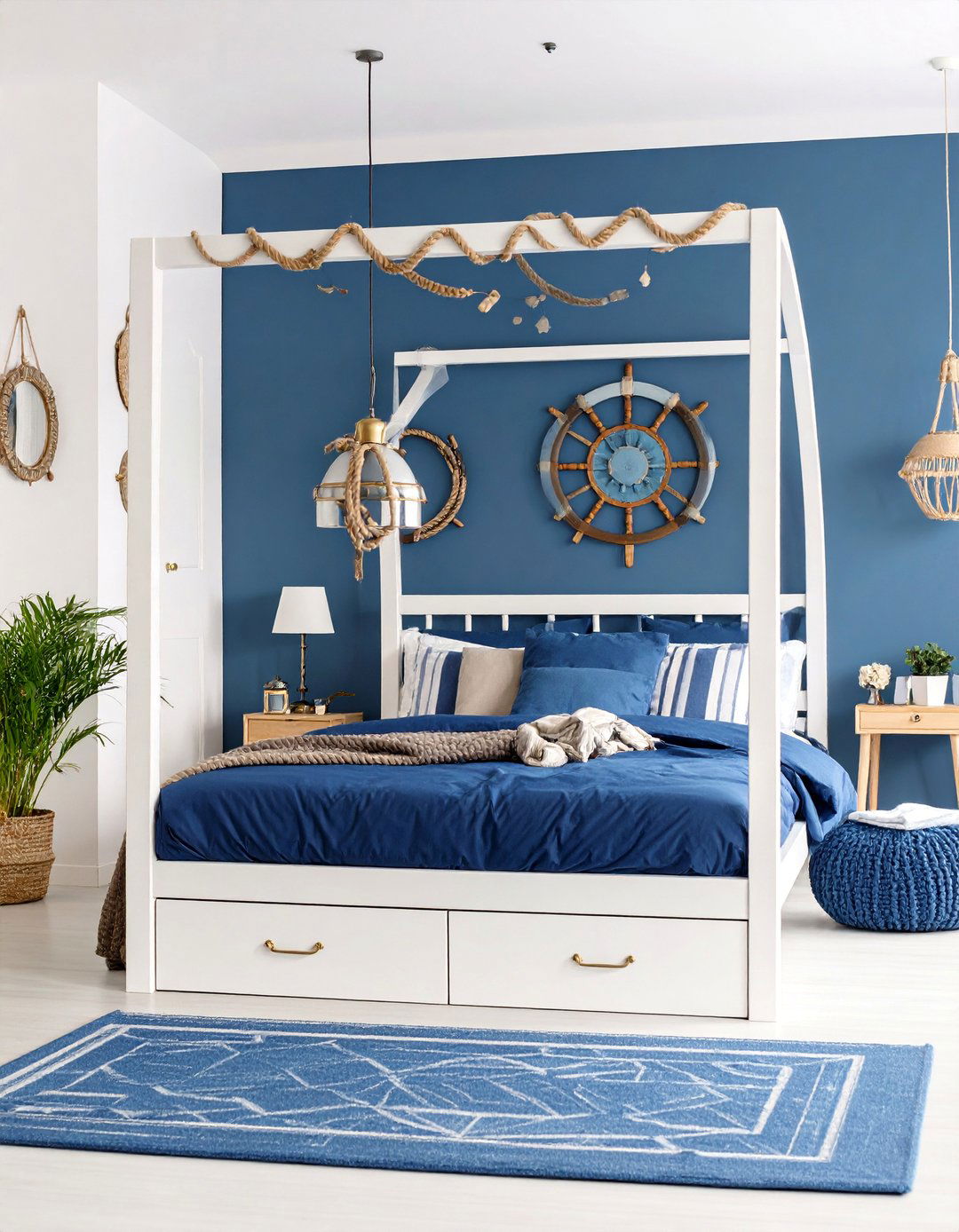 Navy Blue Girls Bedroom with Nautical Theme - 25 Girls Blue Bedroom Ideas