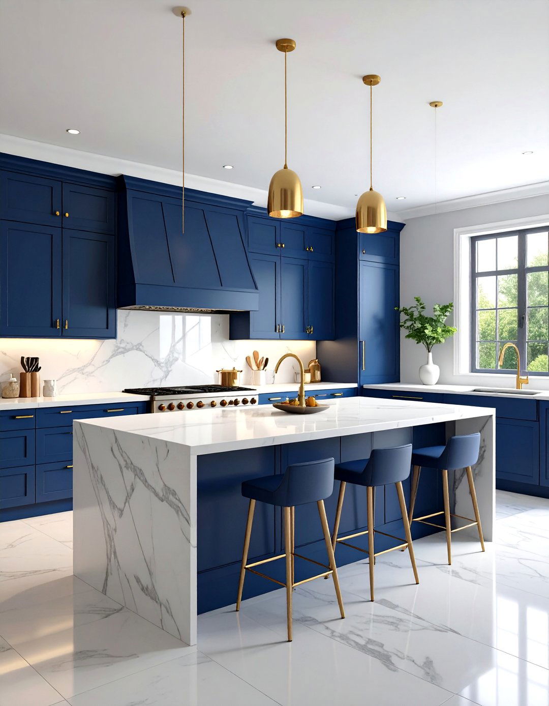 Navy Blue Island with White Perimeter Cabinets - 25 Dark Kitchen Ideas