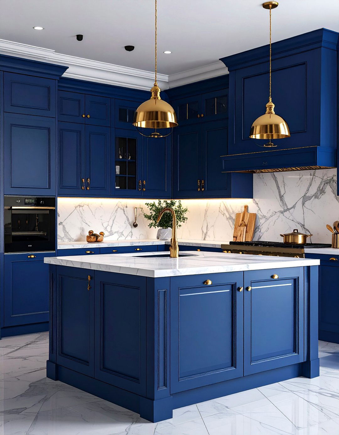 Navy Blue Kitchen Cabinets with Marble Countertops - 25 Kitchen Cabinet Color Ideas