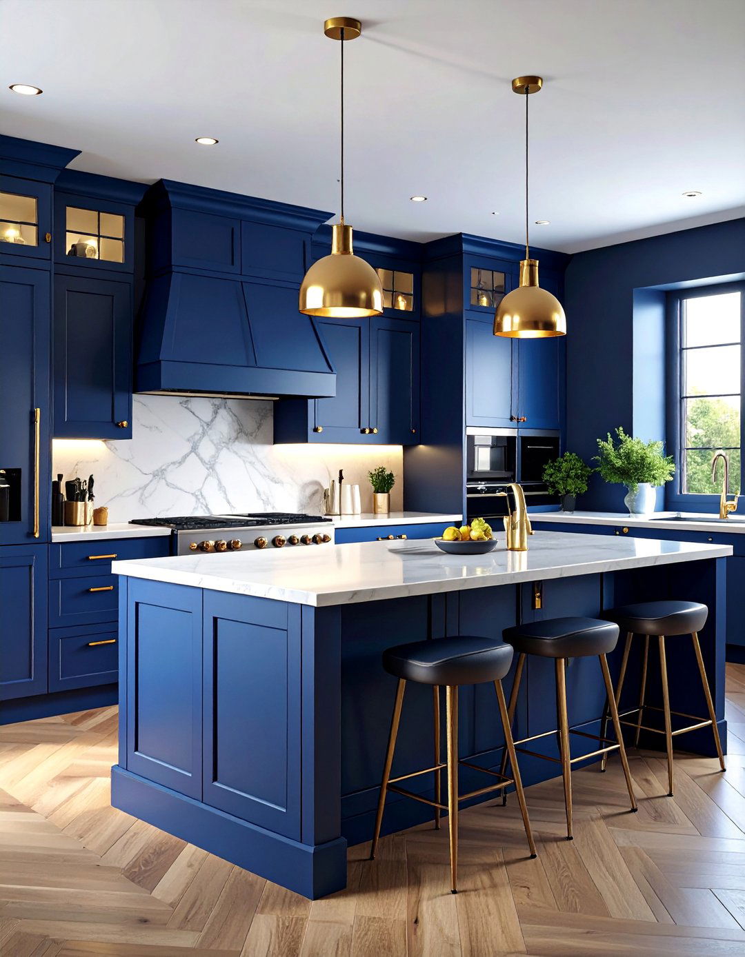 Navy Blue Kitchen Island with White Perimeter Cabinets - 25 Navy Blue Kitchen Cabinets Ideas