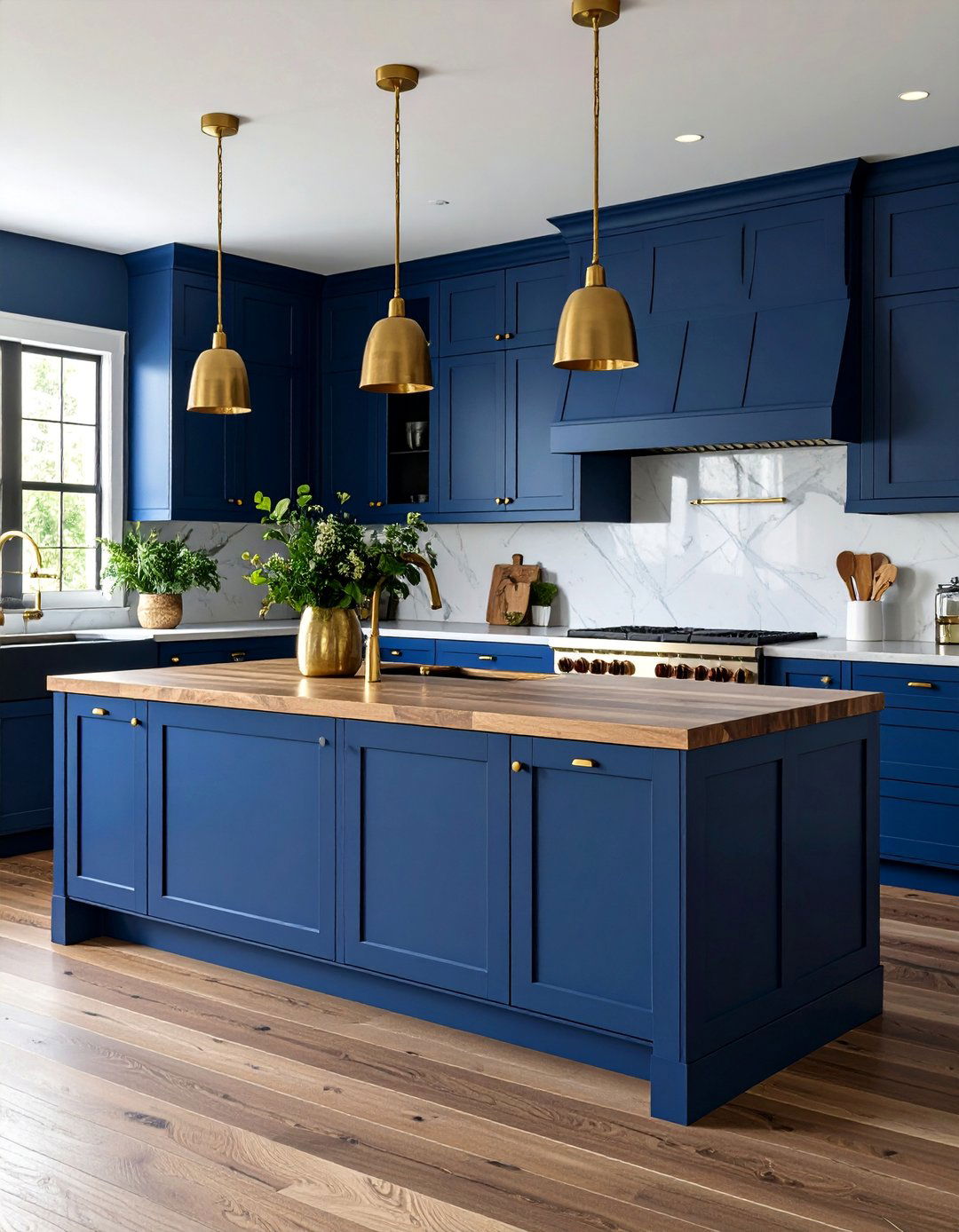 Navy Blue Kitchen with Walnut Countertops - 25 Blue Kitchen Ideas