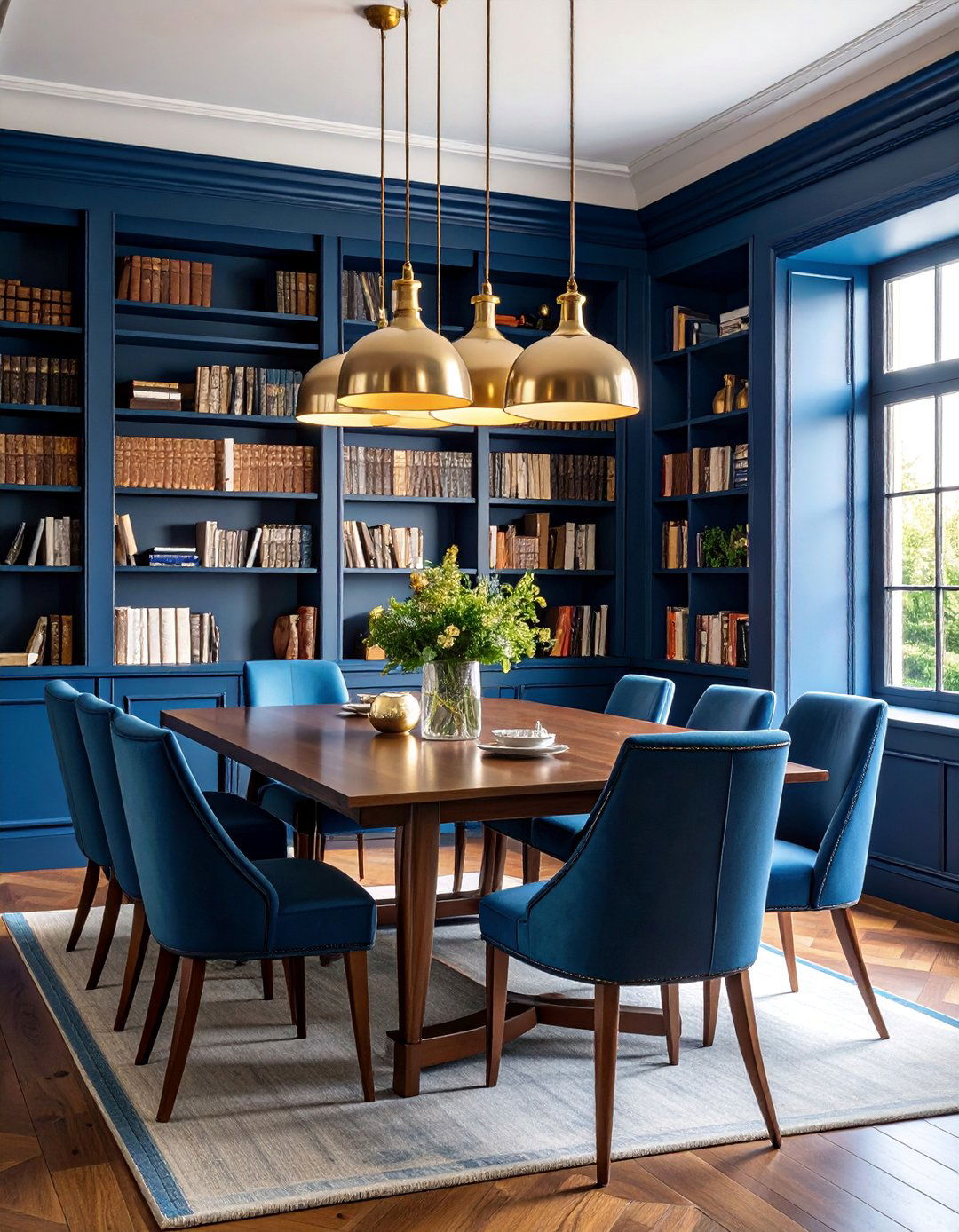 Navy Blue Library Dining Combination - 25 Navy Blue Dining Room Ideas