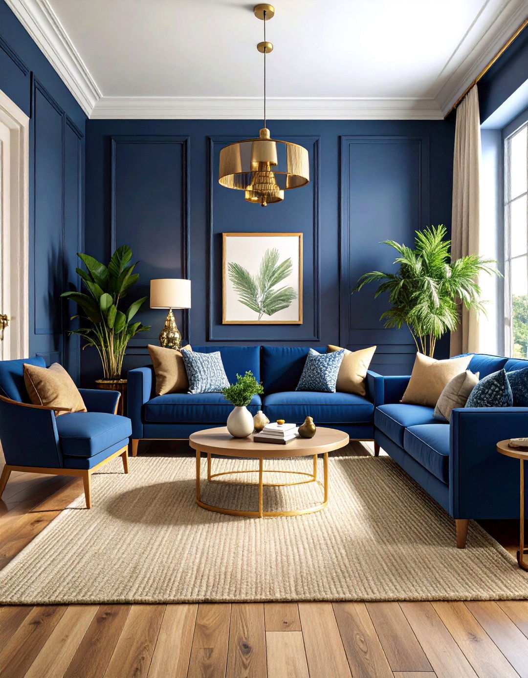 Navy Blue Living Room with Coastal Elements - 25 Monochromatic Living Room Ideas