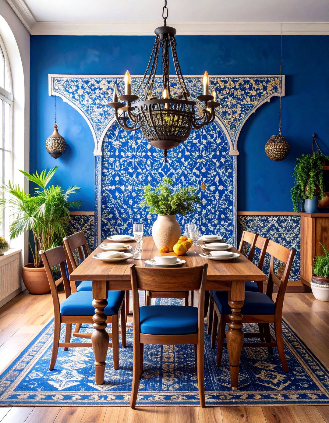 Navy Blue Moroccan Tile Accent - 25 Navy Blue Dining Room Ideas