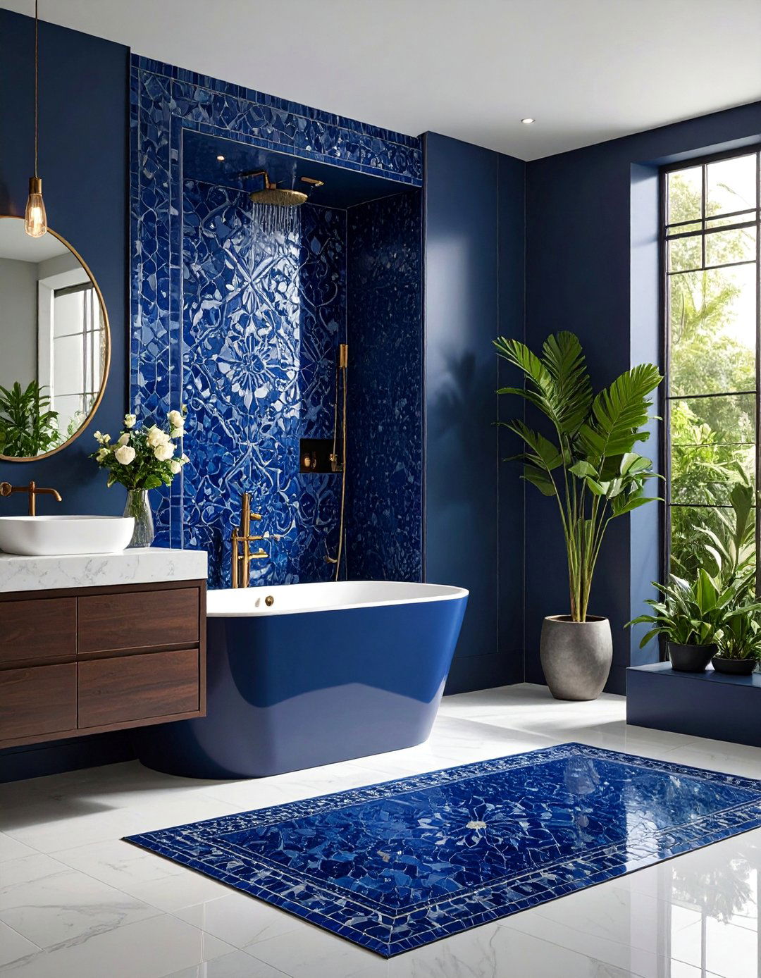 Navy Blue Mosaic Tile Accent Design - 25 Navy Blue Bathroom Ideas