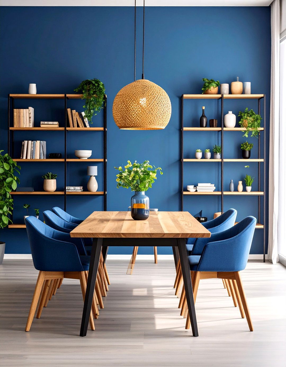 Navy Blue Open Shelving Display - 25 Navy Blue Dining Room Ideas