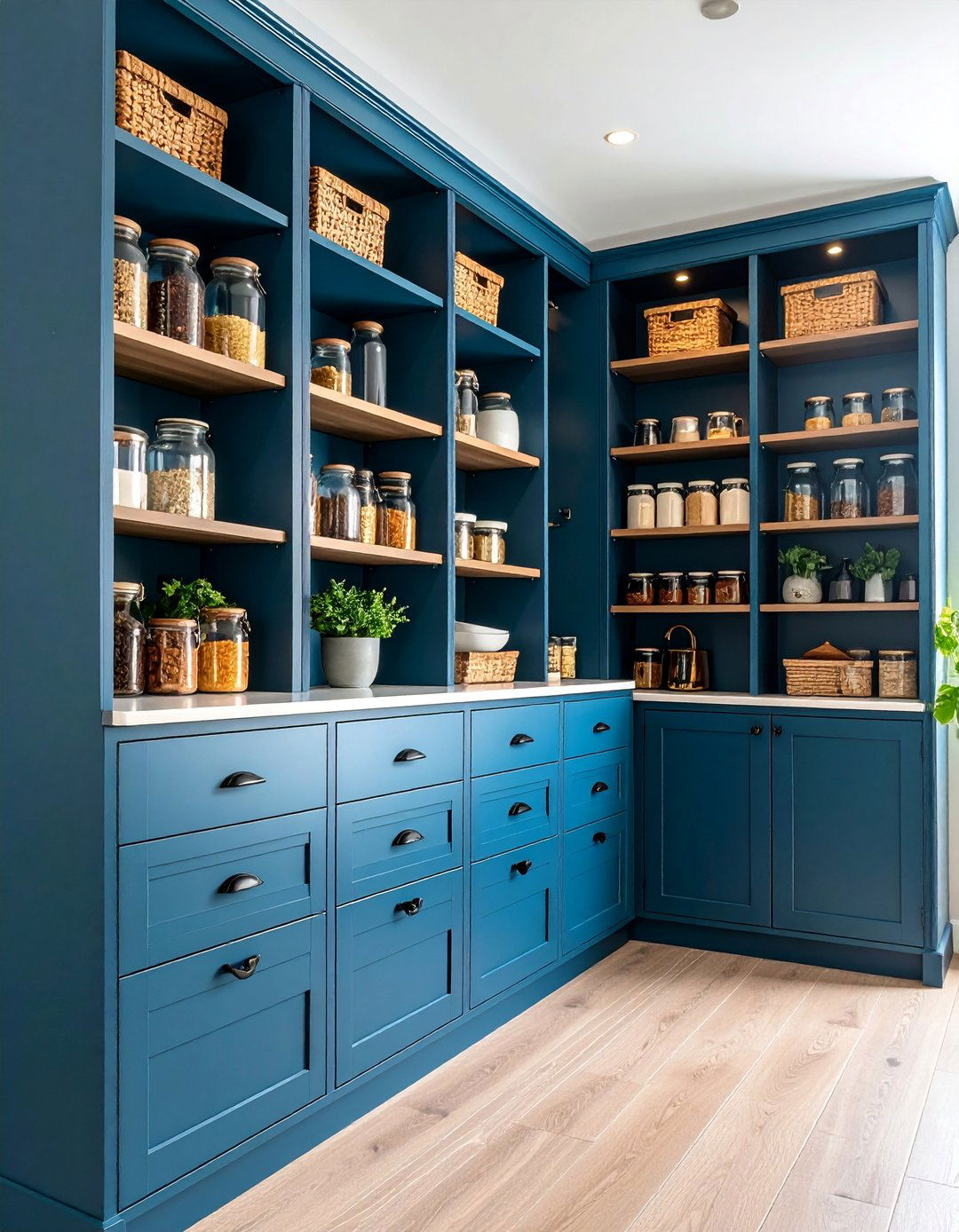 Navy Blue Pantry Cabinets with Built in Organization - 25 Navy Blue Kitchen Cabinets Ideas