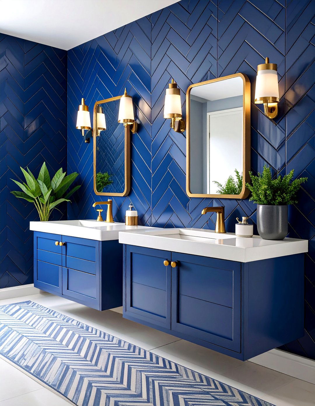 Navy Blue Powder Room with Subway Tile Accent Wall - 25 navy blue powder room ideas
