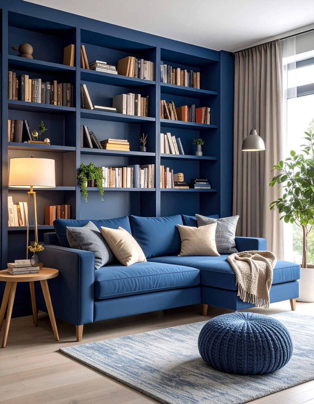 Navy Blue Reading Nook with Built in Seating - 25 Blue Room Ideas