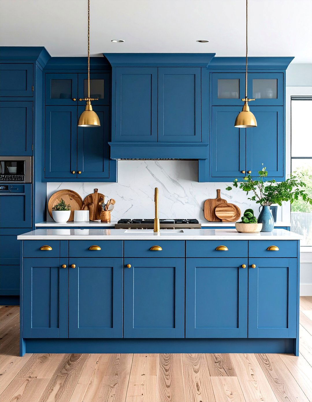 Navy Blue Shaker Cabinets with Brass Hardware - 25 blue farmhouse kitchen cabinets