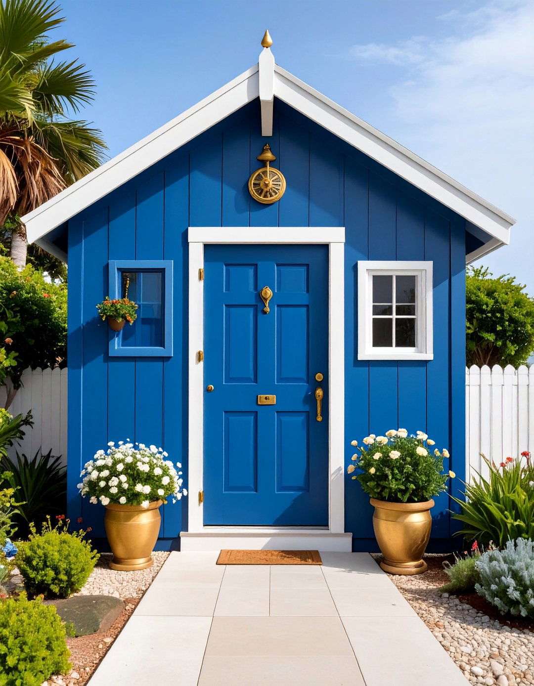 Navy Blue Shed with Brass Hardware Details - 25 Shed Color Ideas