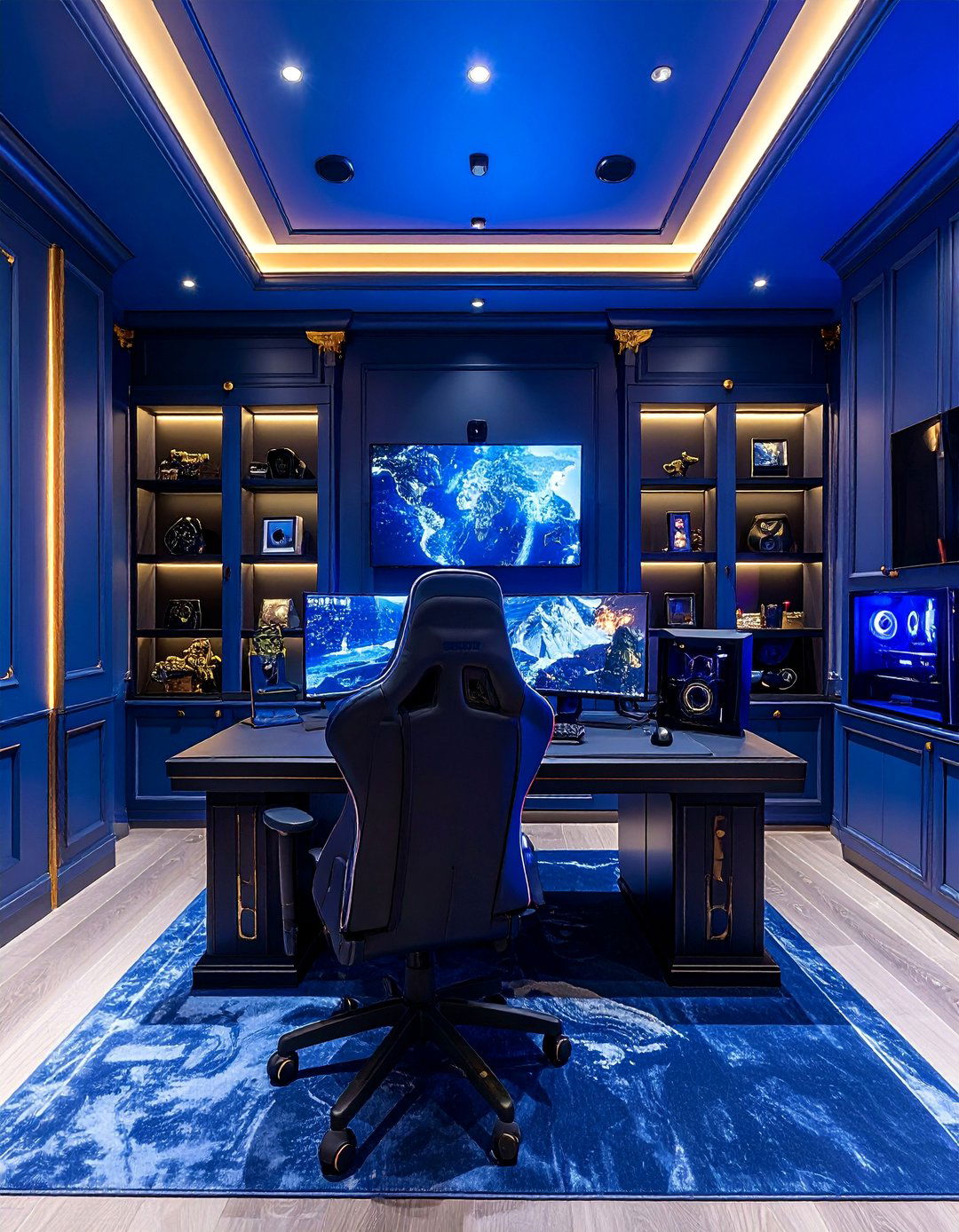 Navy Blue Sophisticated Gaming Study - 25 Game Room Paint Ideas