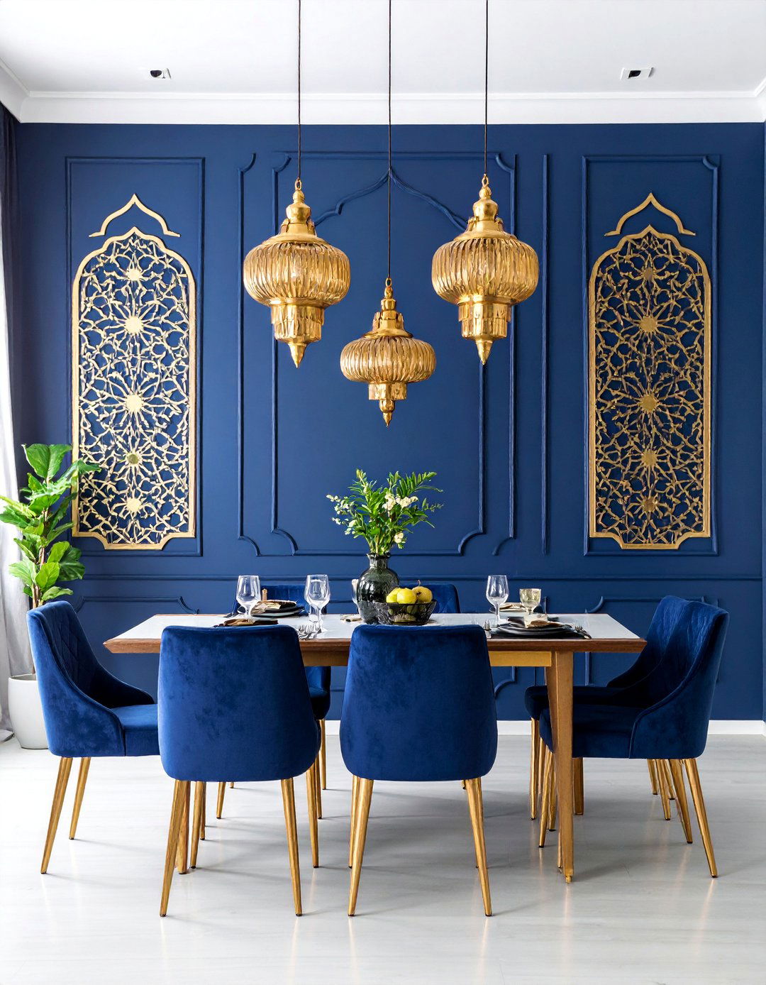 Navy Blue Stenciled Wall with Moroccan Pattern Details - 25 Wall Painting Ideas of Any Room
