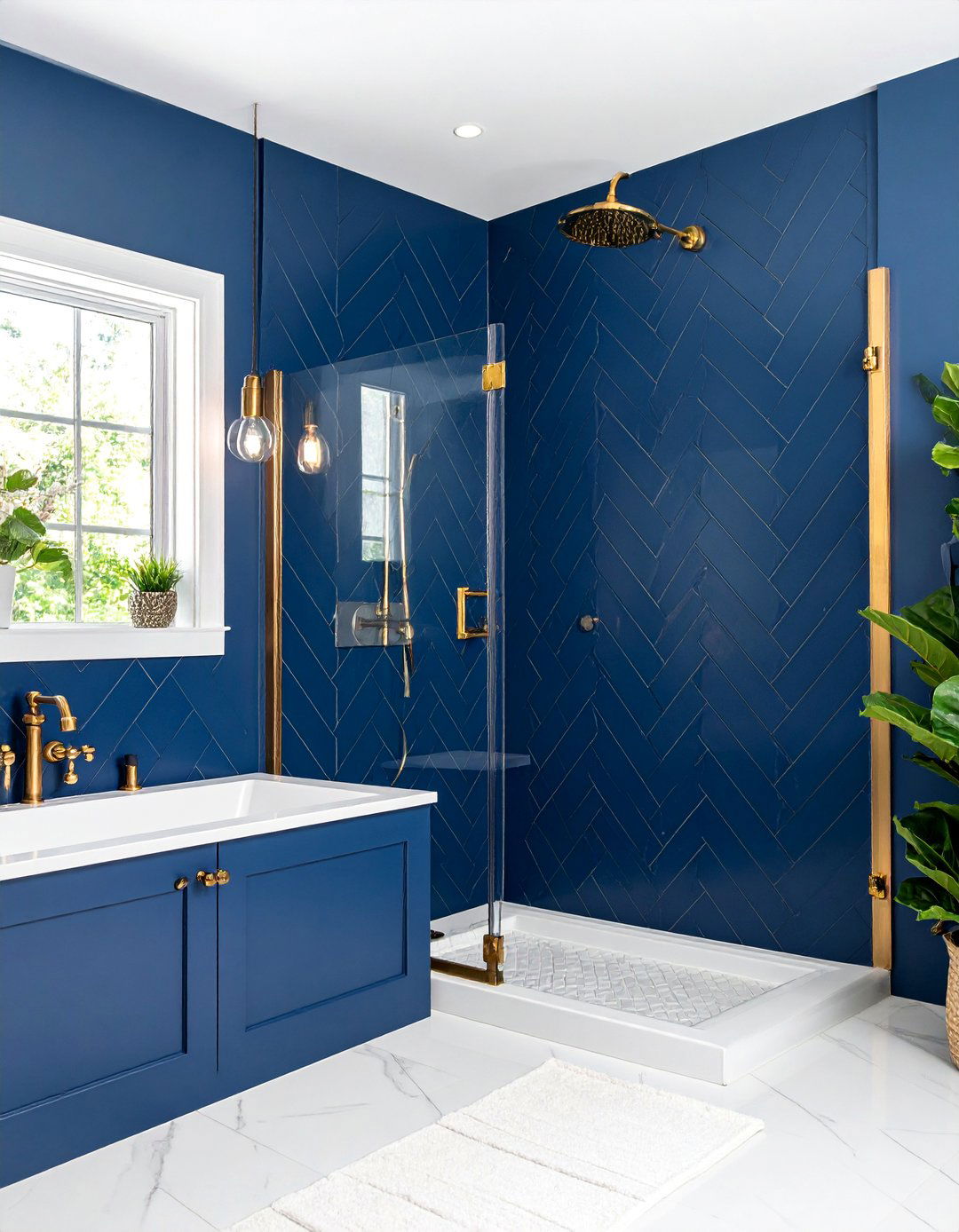 Navy Blue Subway Tile Shower Walls - 25 Blue Tile Bathroom Ideas