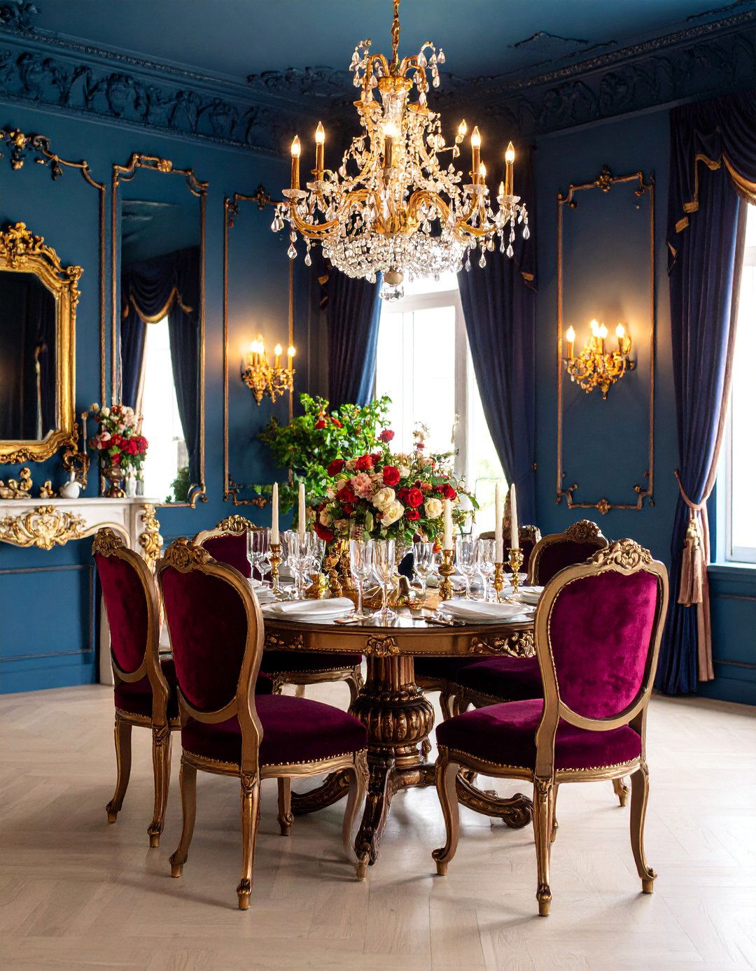 Navy Blue Victorian Elegance - 25 Moody Dining Room Ideas