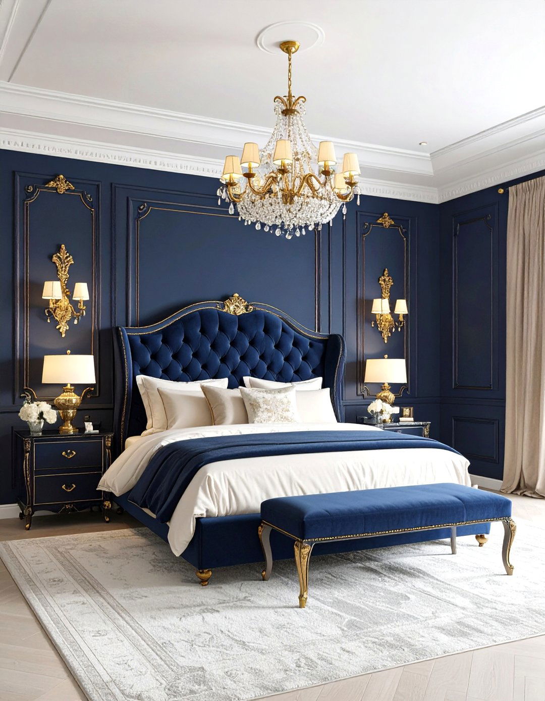 Navy Blue Victorian Elegance - 25 Dark Bedroom Ideas