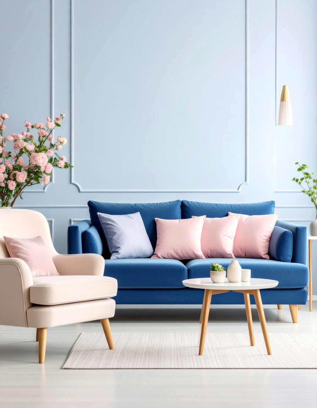 Navy Blue and Blush Pink Combination - 25 Navy Blue Living Room Ideas