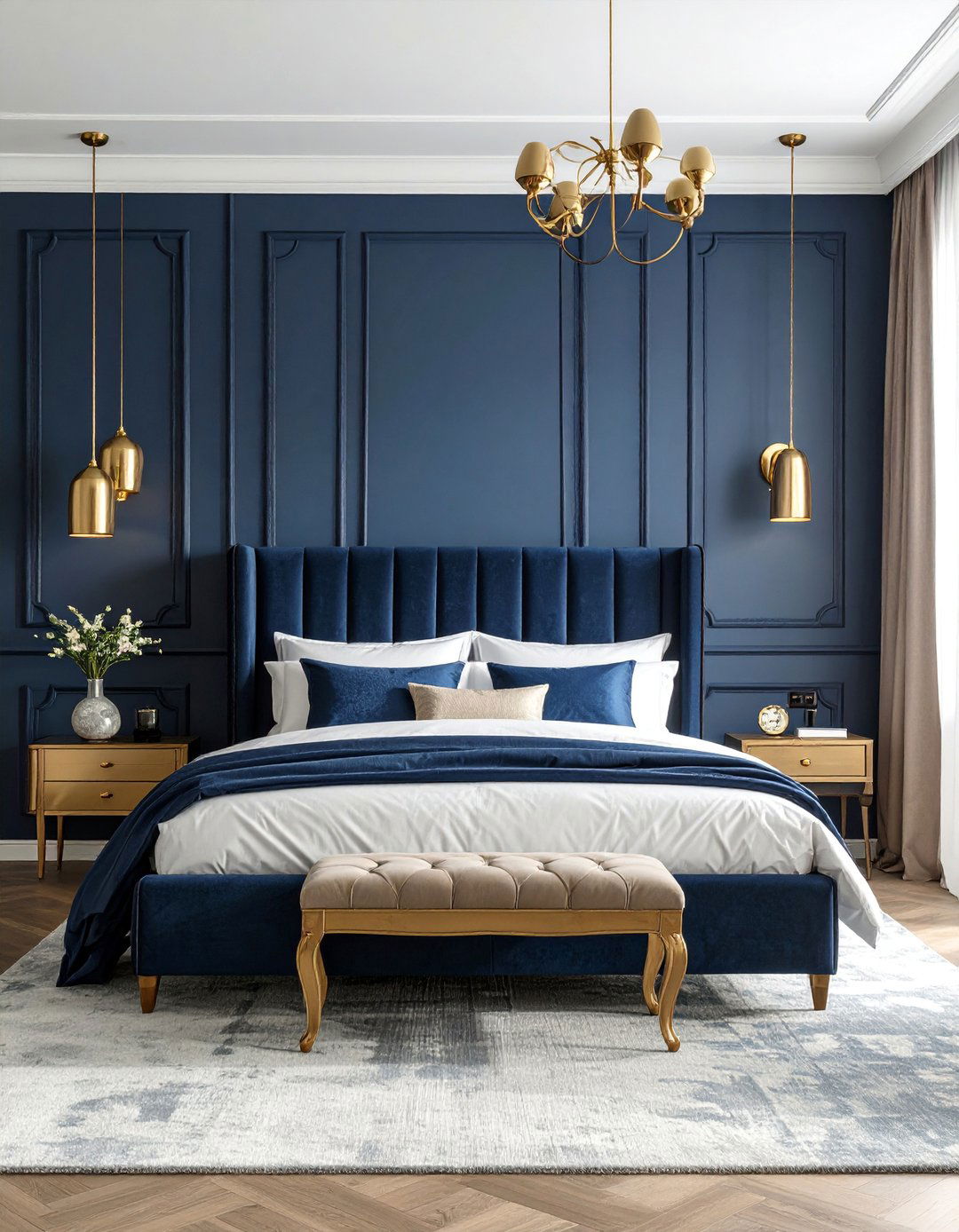 Navy Blue and Brass Bedroom - 25 Men's Bedroom Ideas