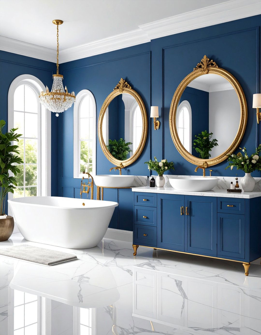 Navy Blue and Brass Vintage Glam Bathroom - 25 Navy Blue Bathroom Ideas