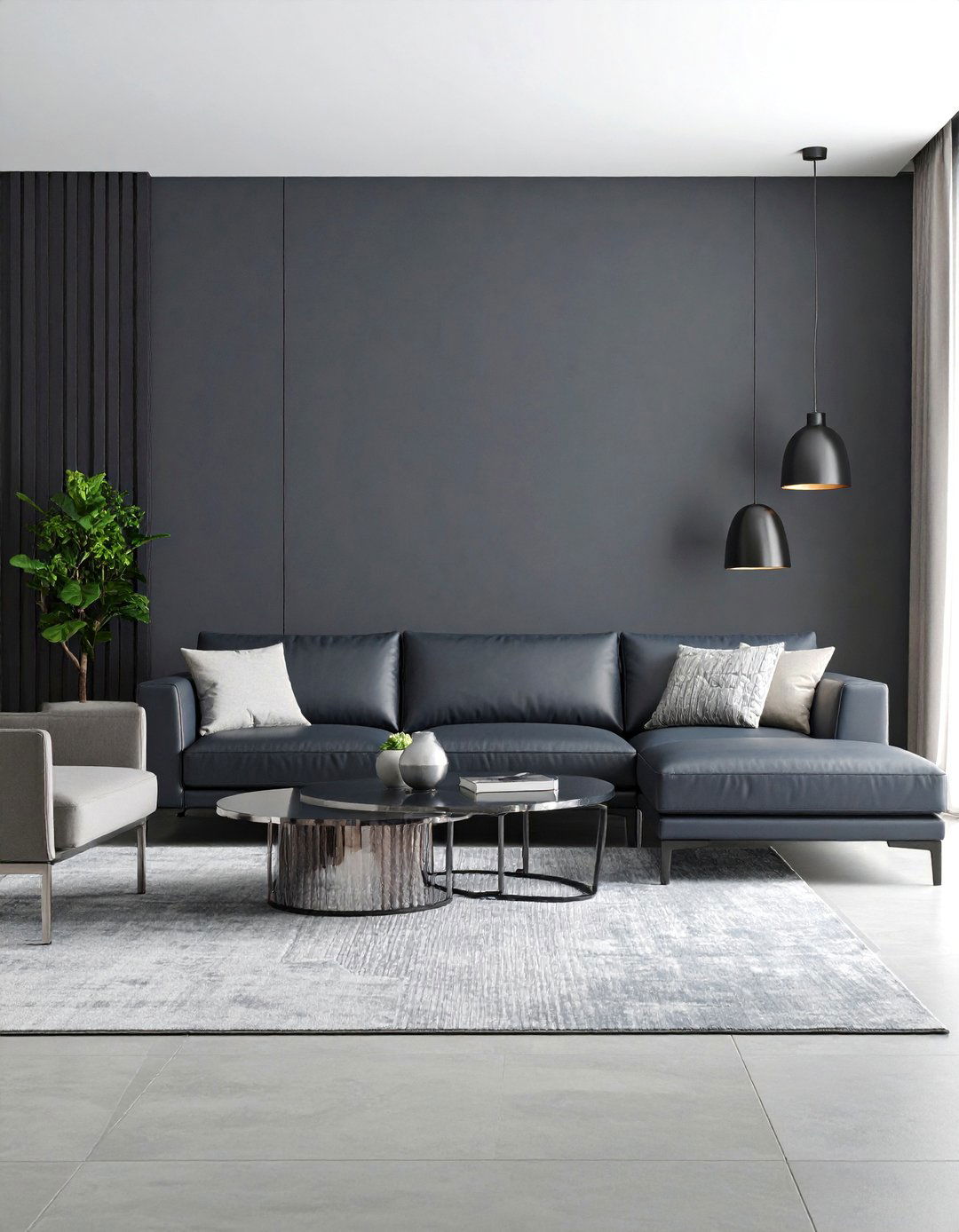 Navy Blue and Charcoal Grey Modern Living Room - 25 Blue and Grey Living Room Ideas