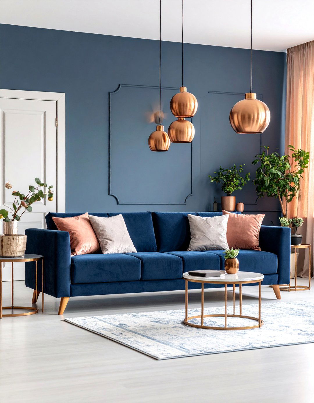 Navy Blue and Copper Accents - 25 Navy Blue Living Room Ideas
