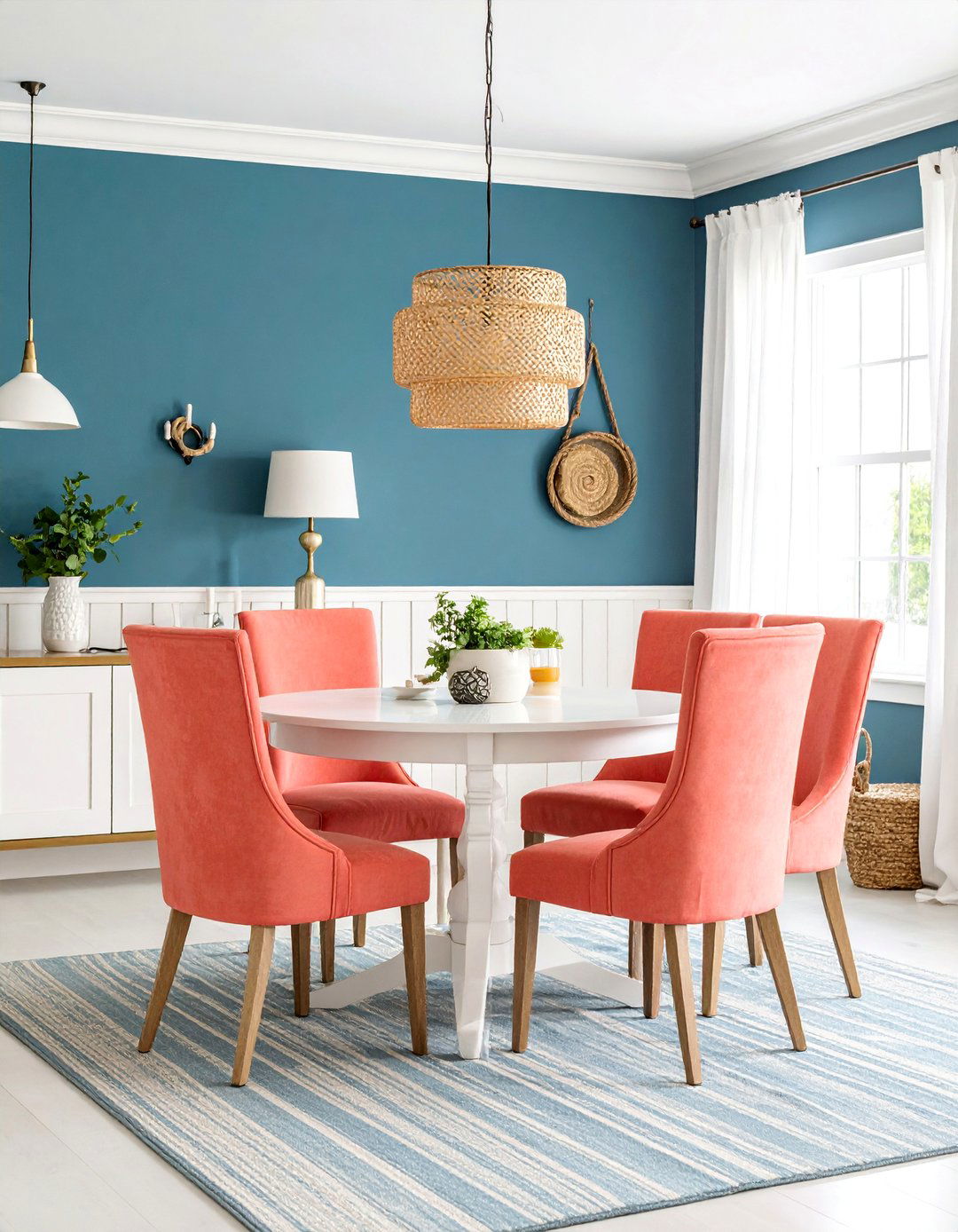 Navy Blue and Coral Nautical Elegance - 25 Colorful Dining Room Ideas