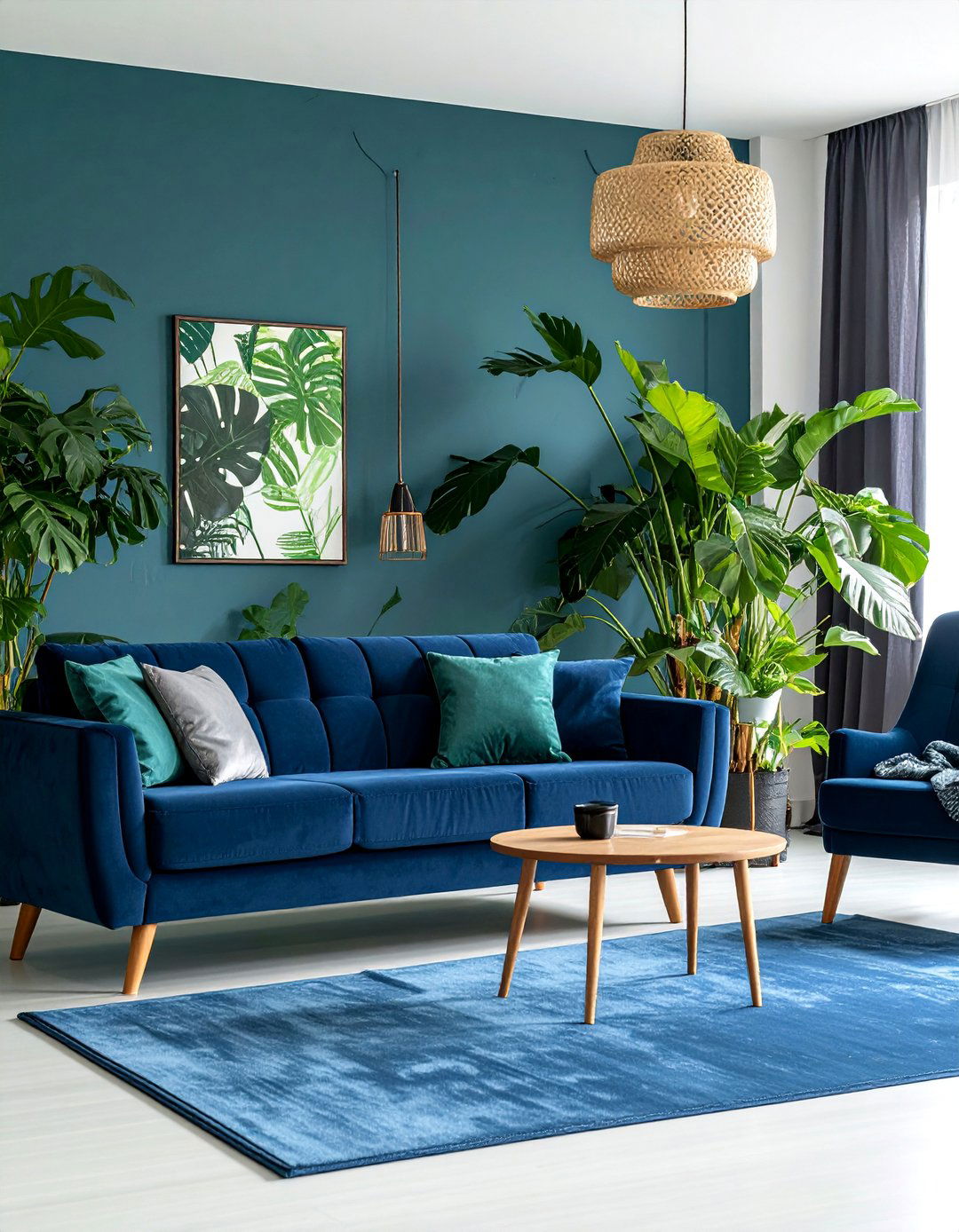 Navy Blue and Green Natural Combination - 25 Navy Blue Living Room Ideas
