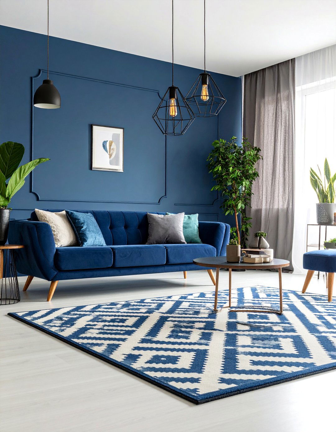 Navy Blue and Grey Color Blocked Living Room - 25 Navy Blue and Grey Living Room Ideas