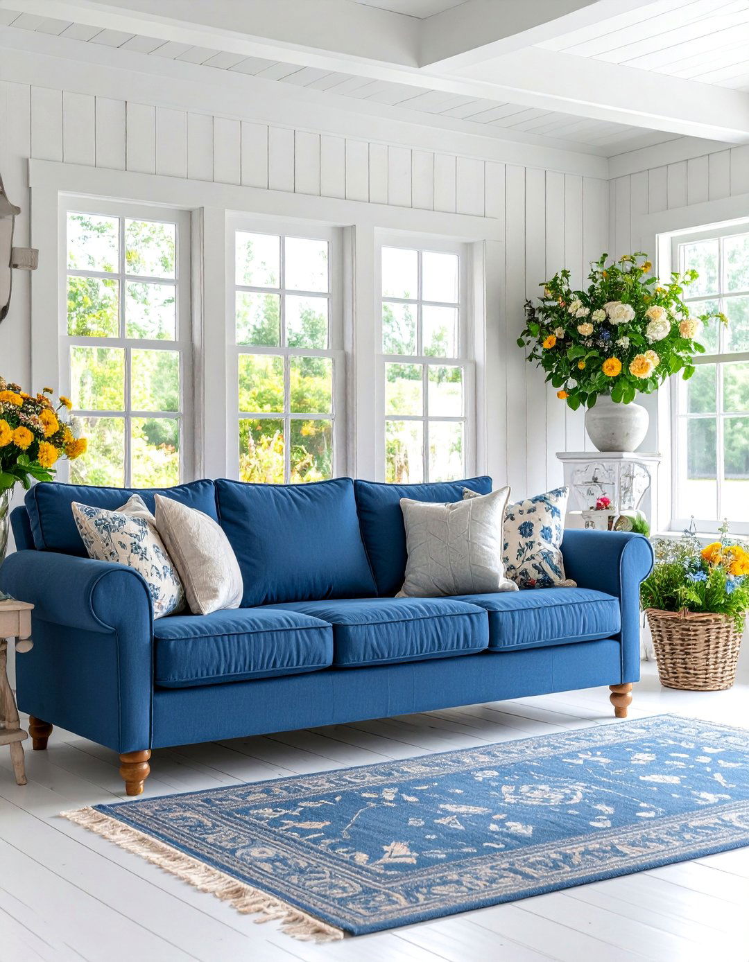 Navy Blue and Grey Cottage Style Living Room - 25 Navy Blue and Grey Living Room Ideas