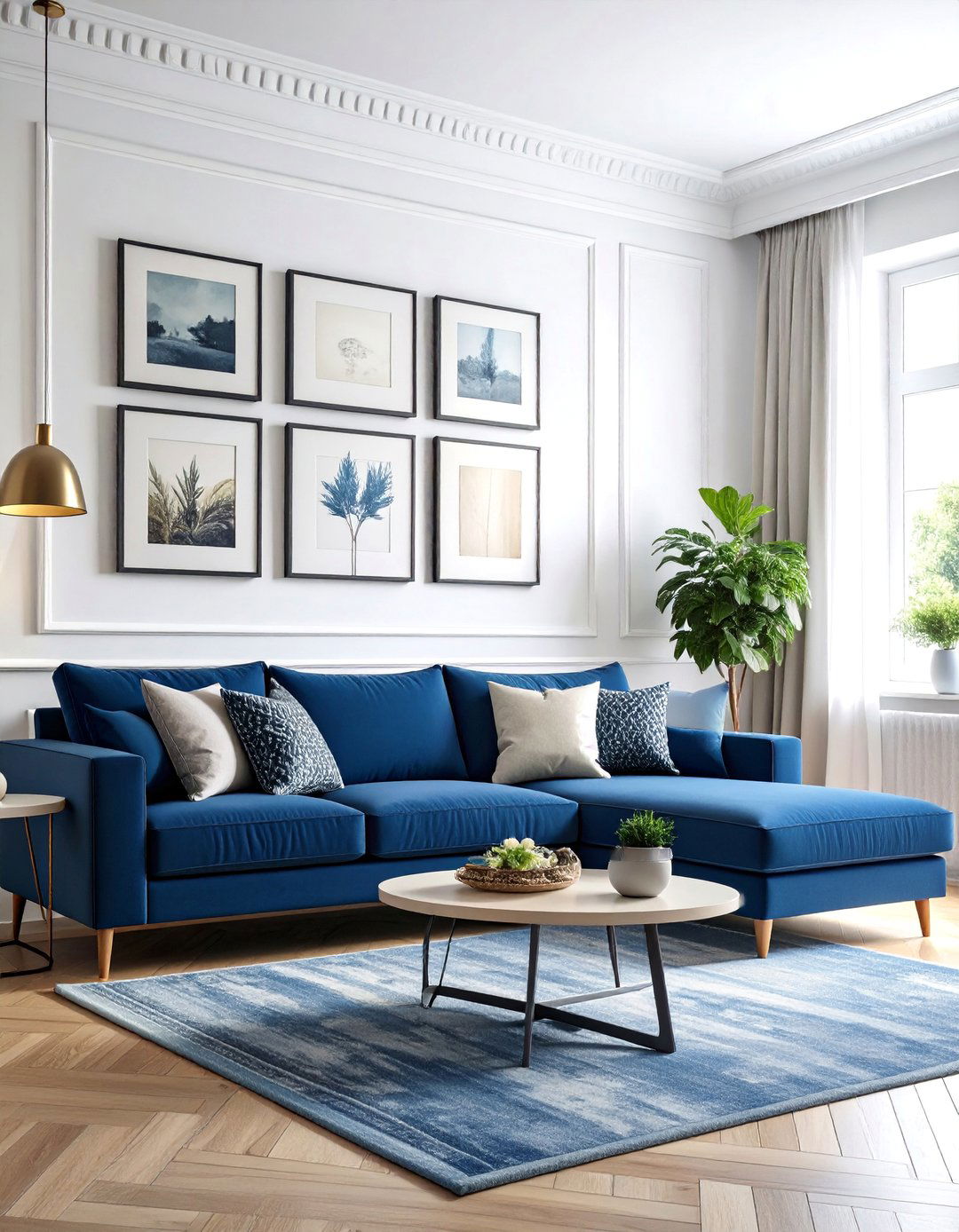 Navy Blue and Grey Gallery Wall Living Room - 25 Navy Blue and Grey Living Room Ideas