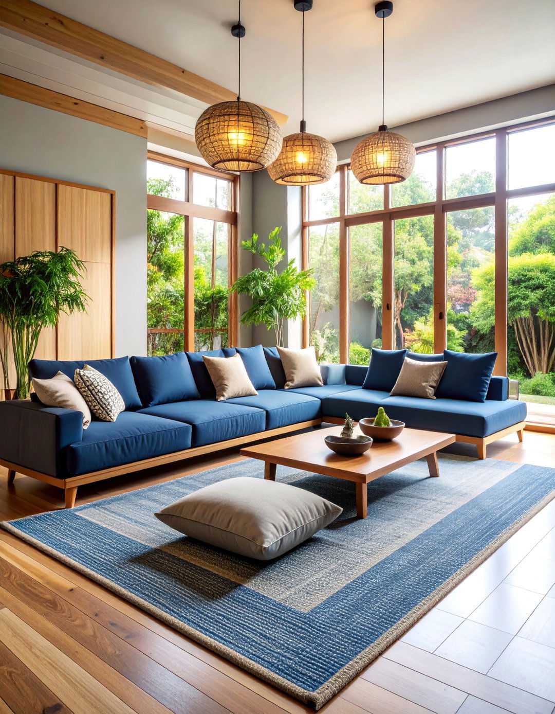 Navy Blue and Grey Minimalist Zen Living Room - 25 Navy Blue and Grey Living Room Ideas