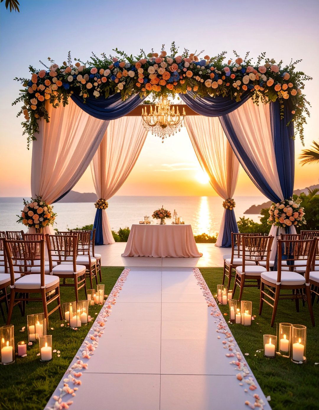 Navy Blue and Peach Sunset Romance Theme - 25 Blue Wedding Theme Ideas