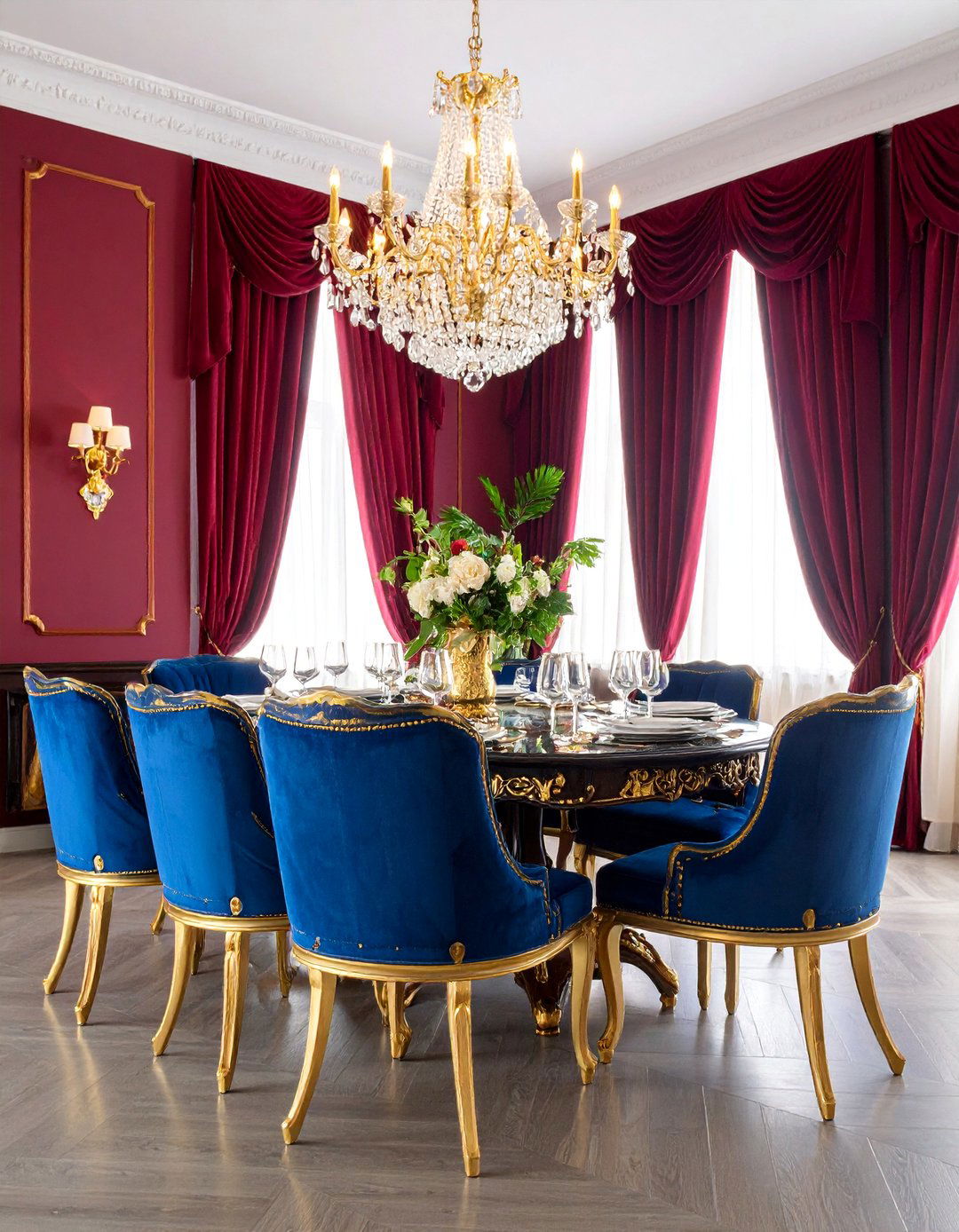 Navy Blue and Rich Burgundy Luxurious Jewel Toned Drama - 25 Designer-approved Colors That Go With Navy Blue