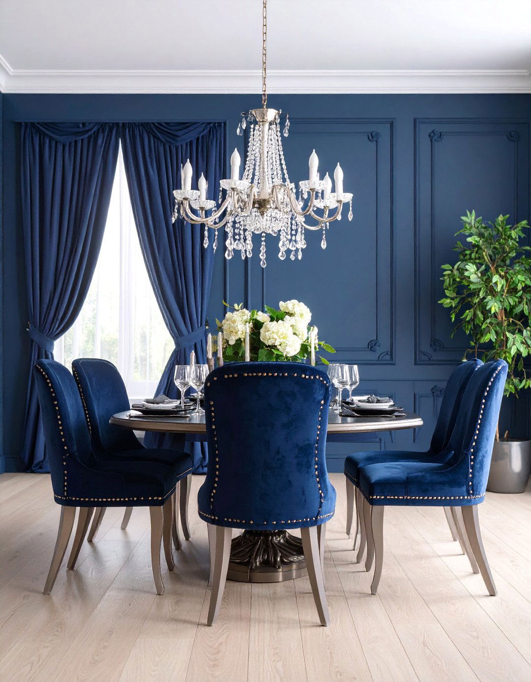 Navy Blue and Silver Sophistication - 25 Glam Dining Room Ideas